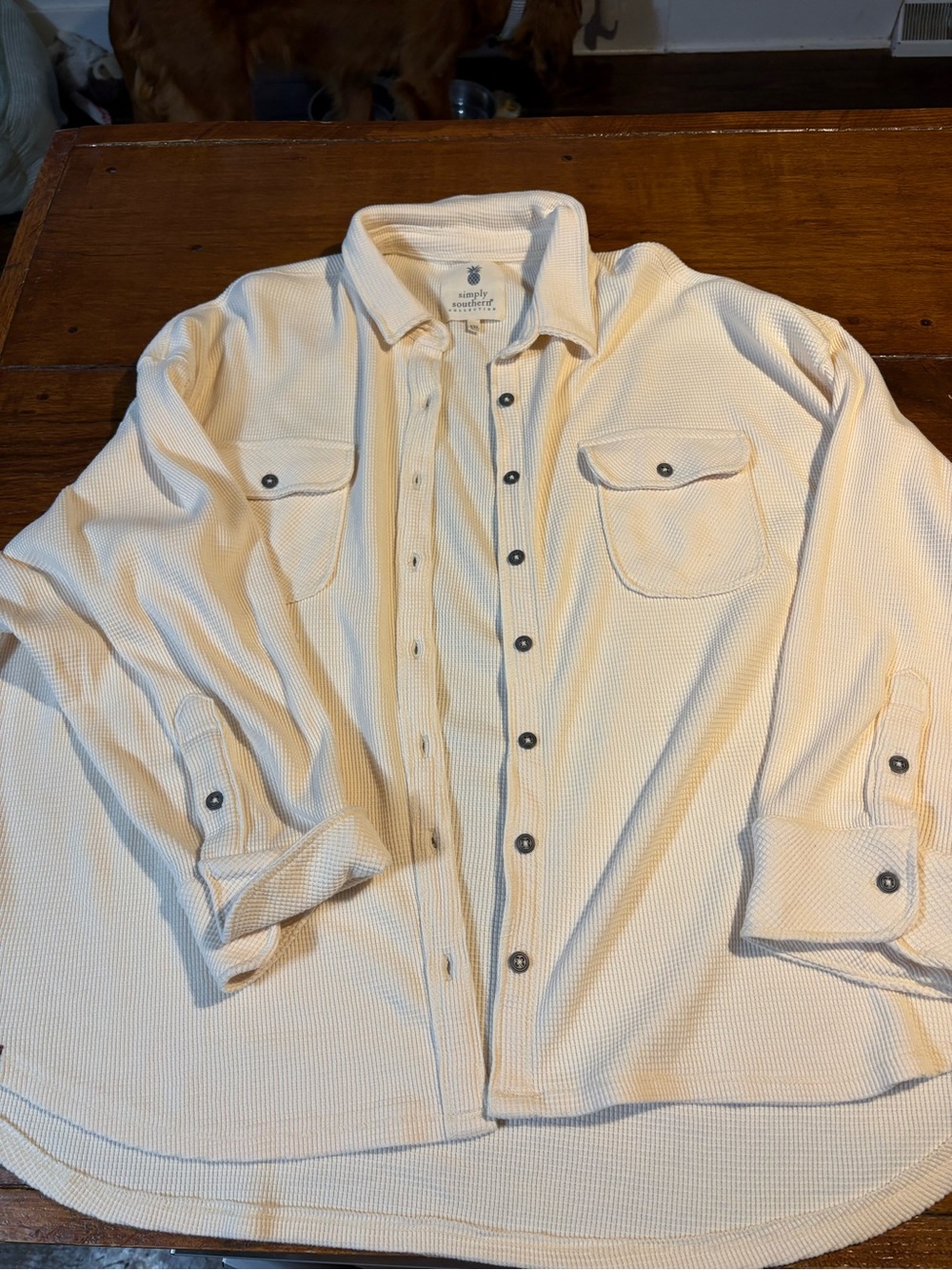 Simply Southern Cream Button-Front Waffle Shirt
